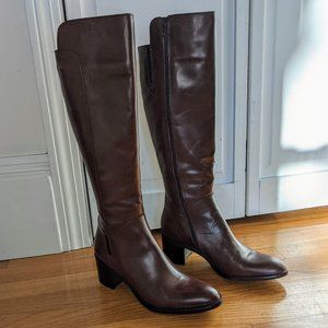 Brown Leather Tall Heeled Boots NWOT